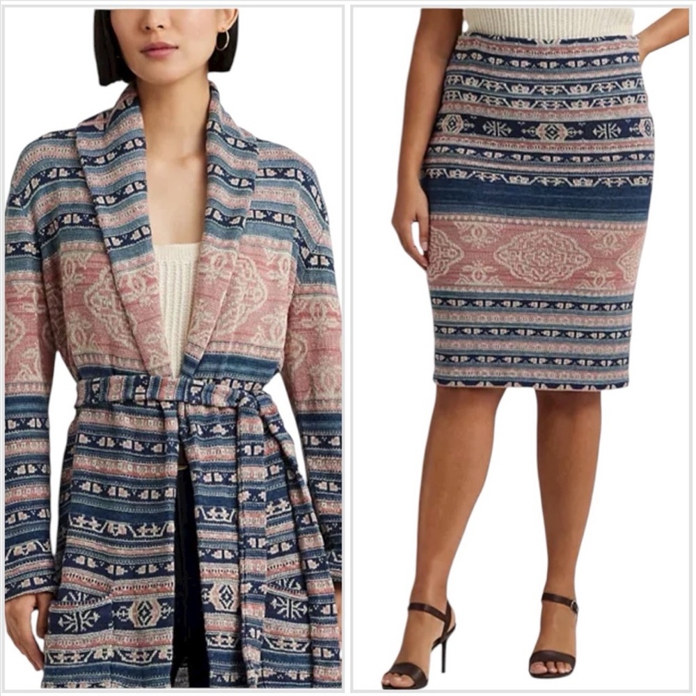 LAUREN RALPH LAUREN Linen and Cotton Cardigan Sweater and Skirt Set XXL